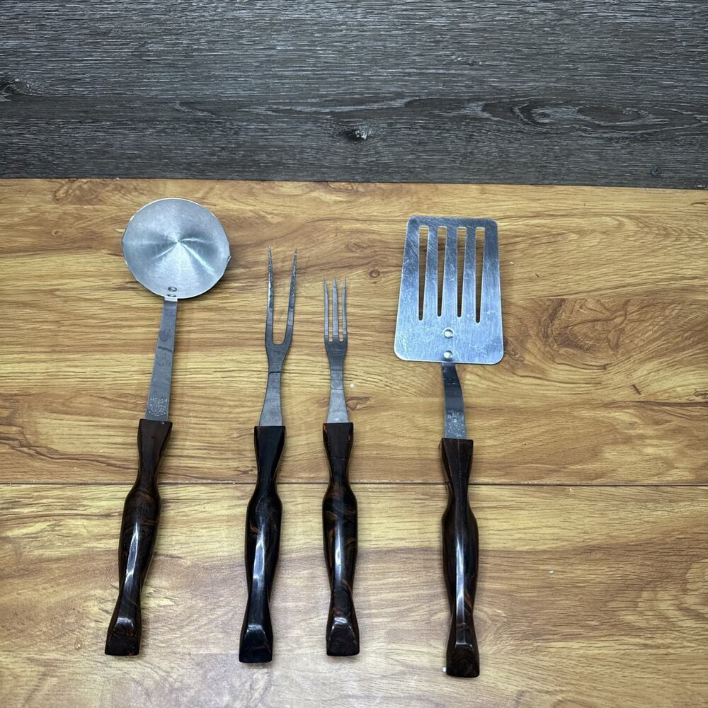 Cutco Vintage Stainless Steel Kitchen Utensil Brown Handles ~4 Pc Set